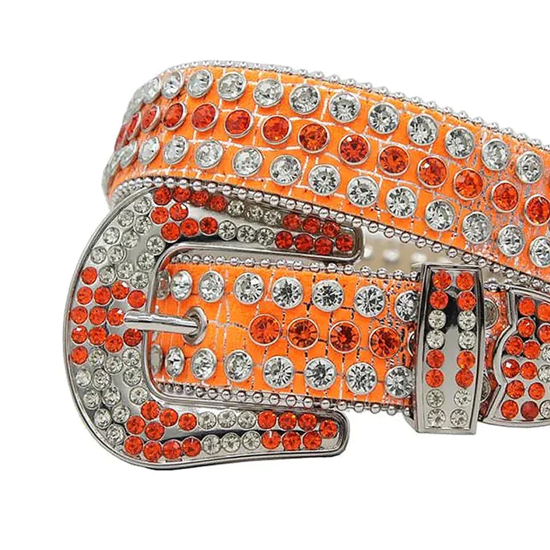 Orange Strap With Orange & Crystal Studded Rhinestone Belt