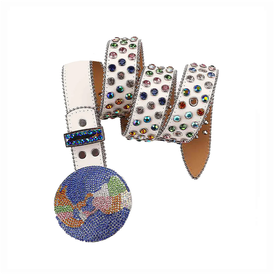 Globe Buckle With Crystal & Multi Studded Rhinestone Belt