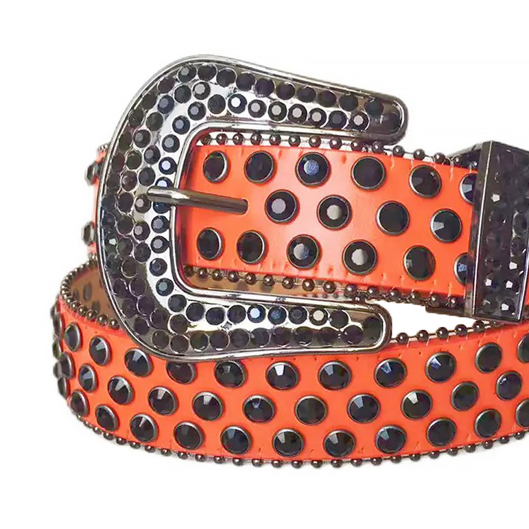 Black Rhinestone Belt With Orange Strap