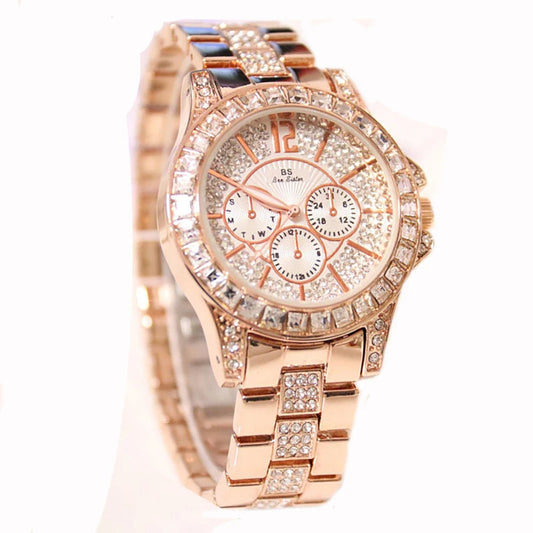 Elegant Women's Quartz Watch with Full Diamond Design