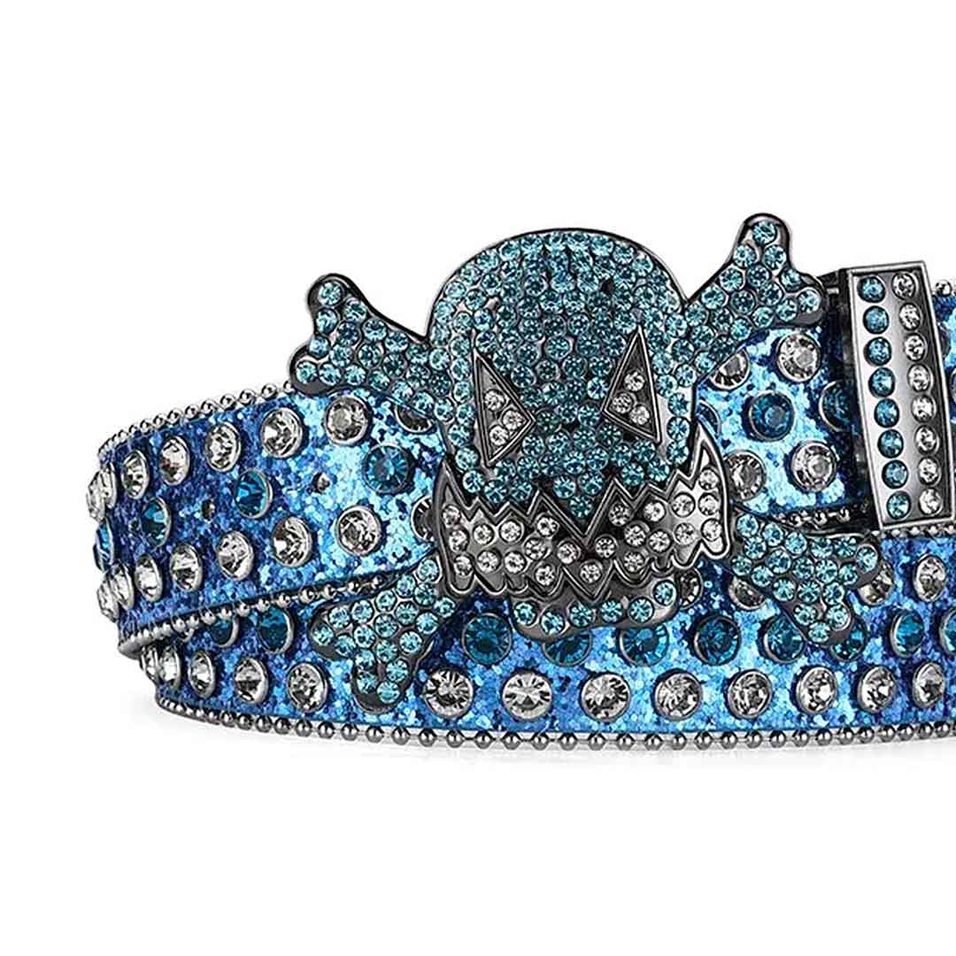 Gengar Buckle Metal Blue Strap with Crystal & Rhinestone Studded Belt
