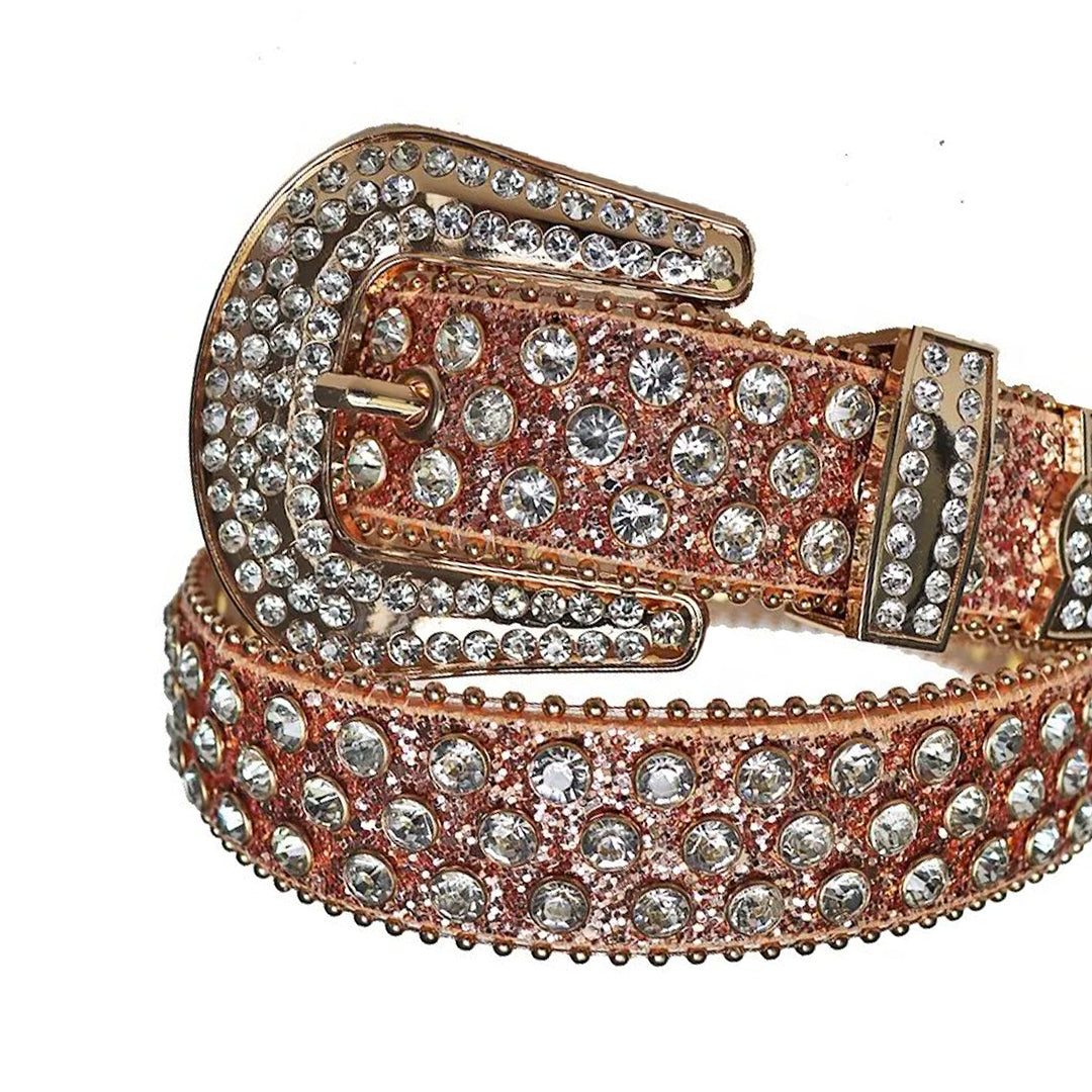 Diamond Rhinestone Belt With Brown Glitter Strap