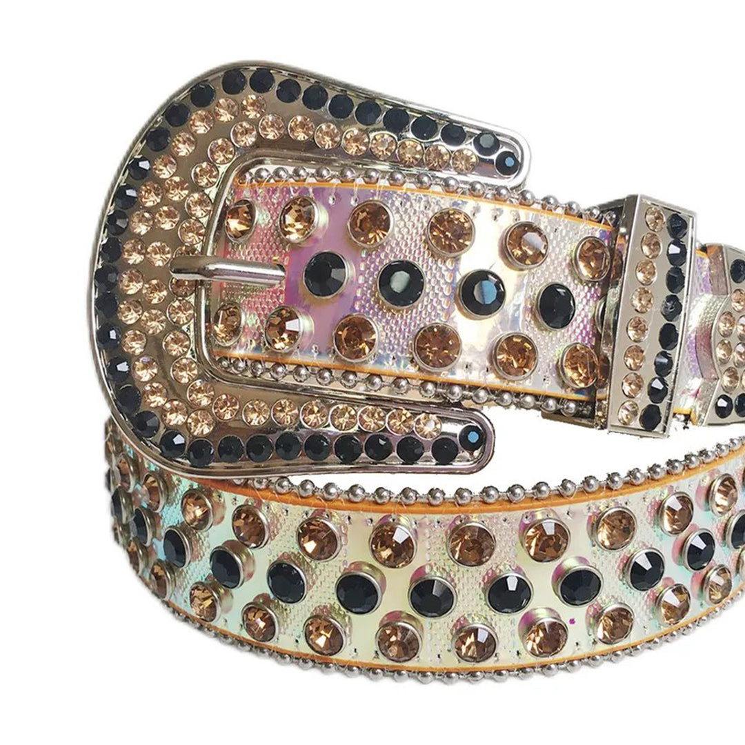Black And Gold Rhinestone Belt With Pink Chromatic Strap