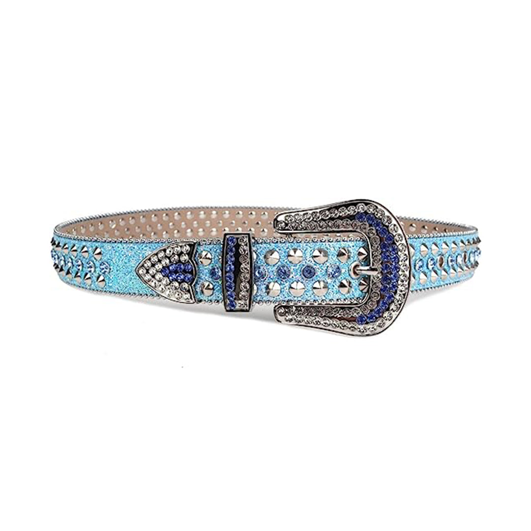 Blue Color Studded Rhinestone Belt With Blue Strap