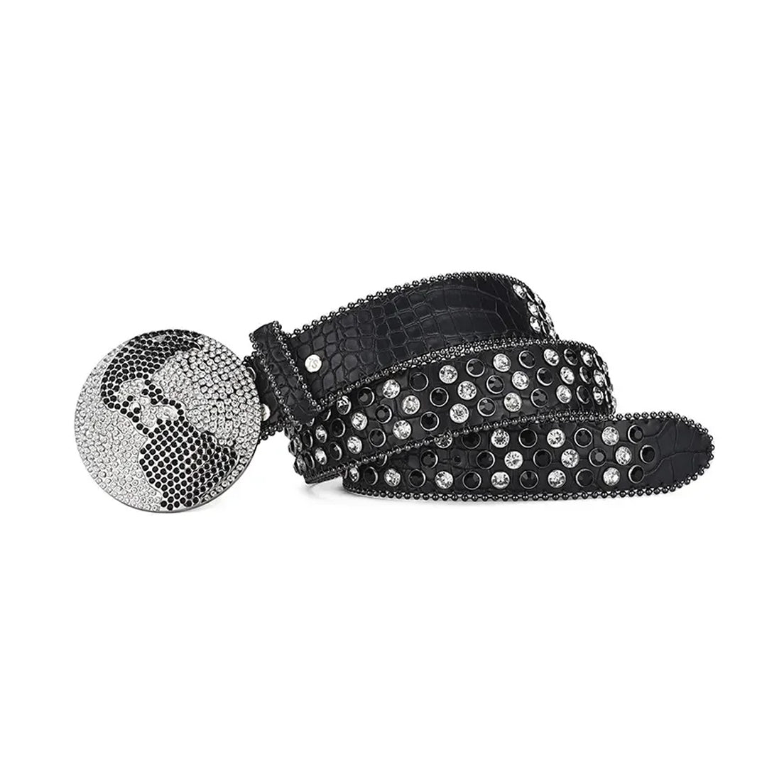 Globe Buckle With Black & Crystal Studded Rhinestone Belt