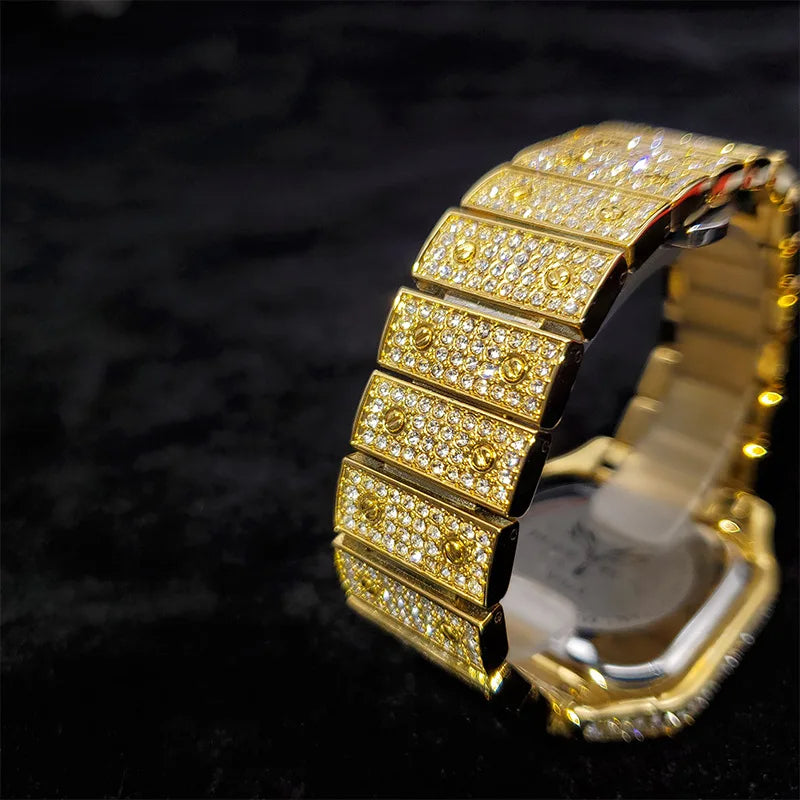 Iced-Out Men's Quartz Watch with CZ & Moissanite Stones