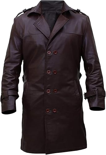 Brown Watchmen Real Leather Trench Coat