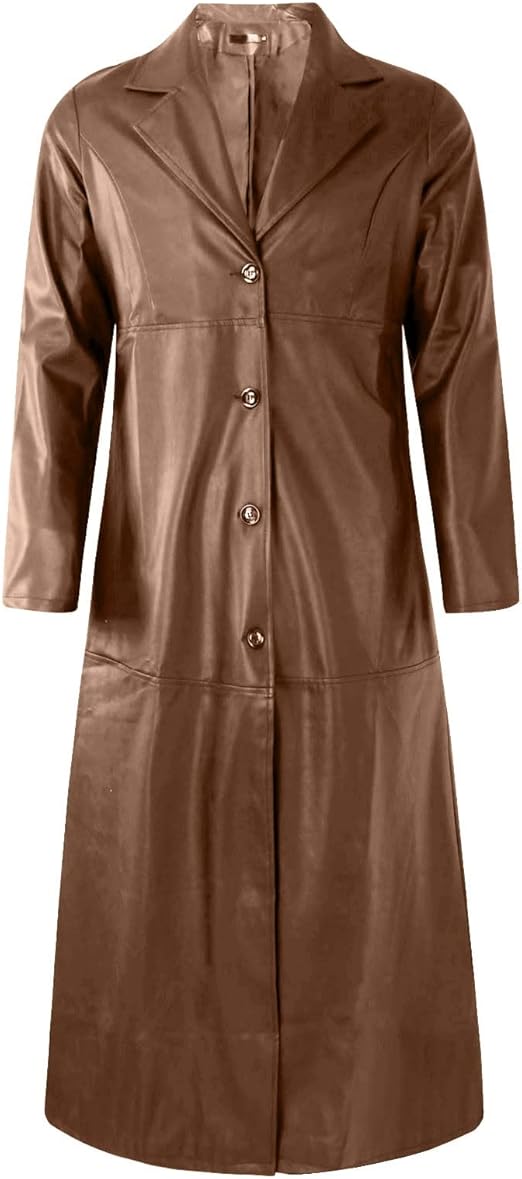 Brown Classic Trench Real Leather Long Motorcycle Coat