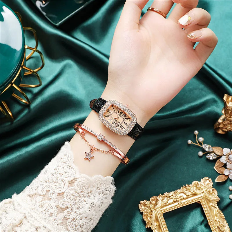 Women's Rhinestone Quartz Watch with Leather strap Perfect Gift