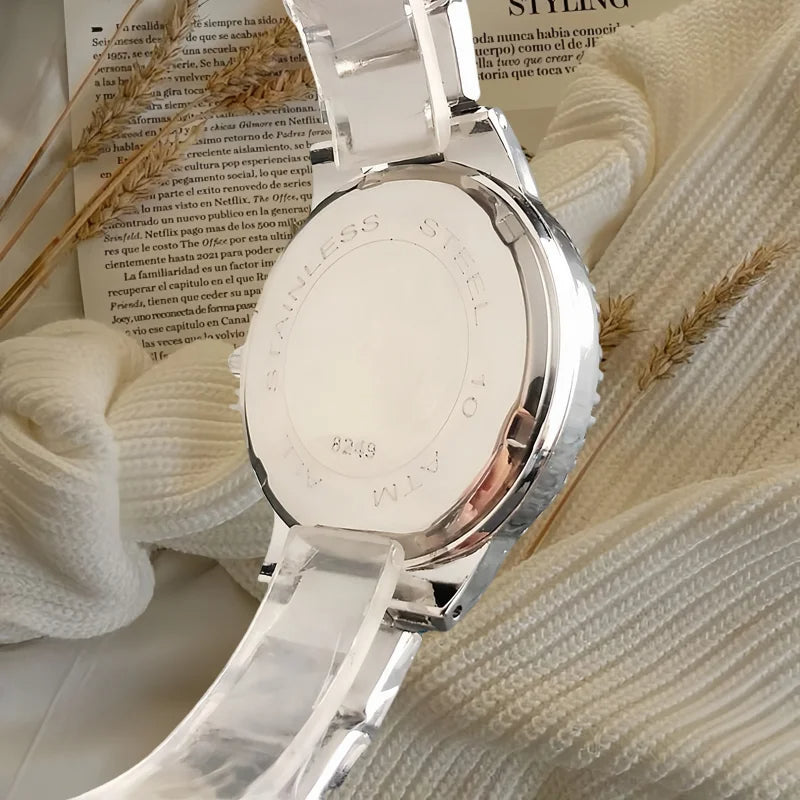 Diamond Luxury Women's Watches Silver & Black Dial, Rhinestone Accents