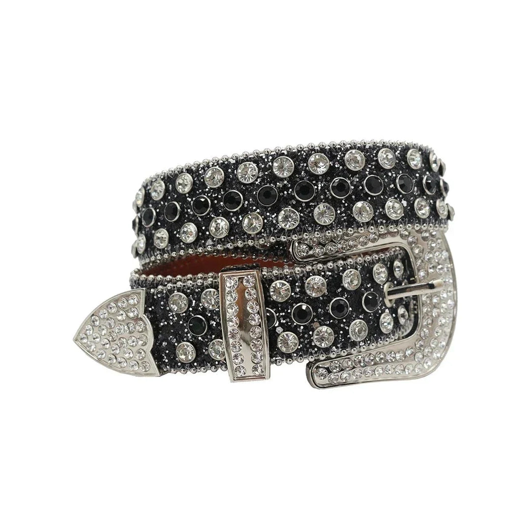 Engraved Buckle With Black Western Rhinestone Belt