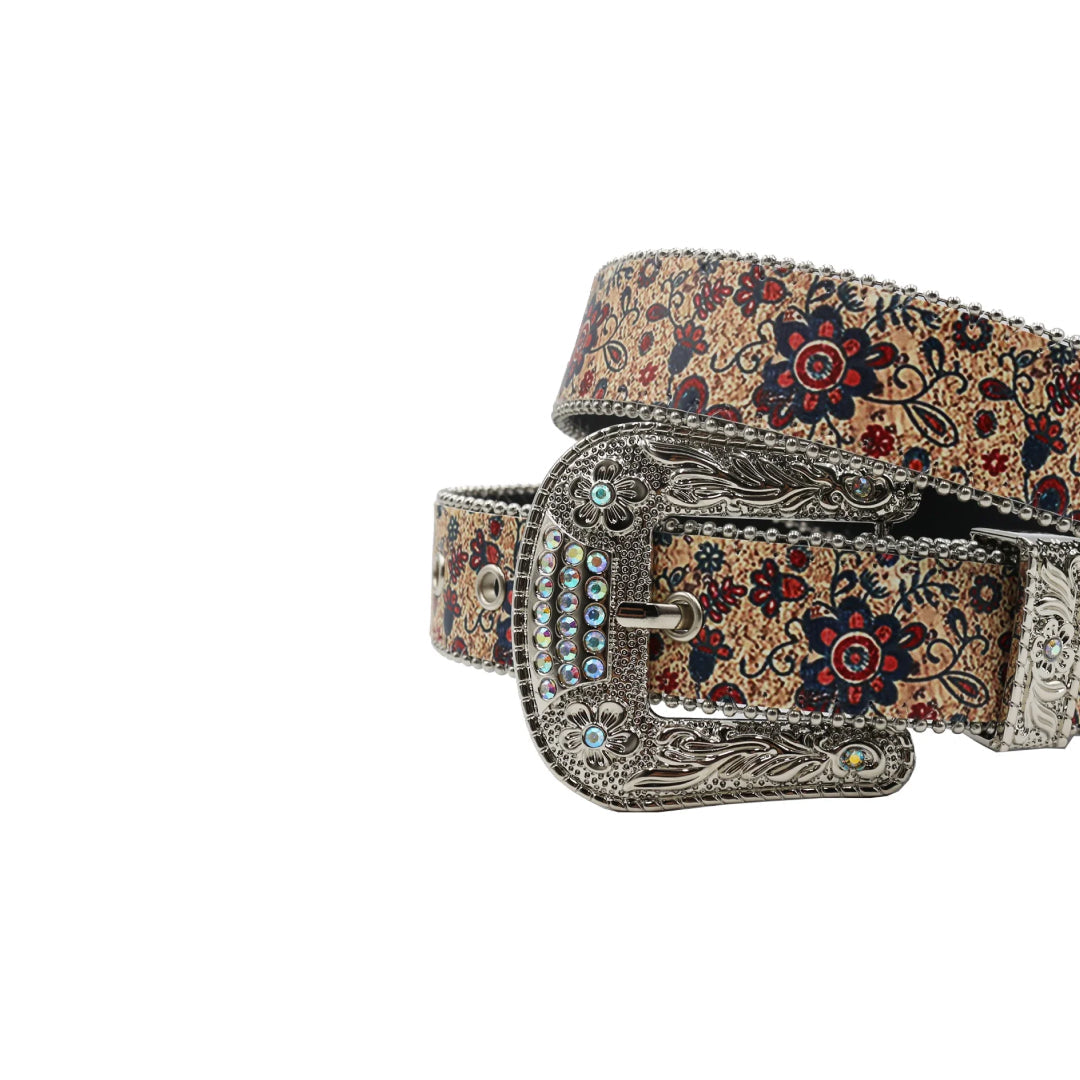 Decorative Buckle Design Strap With Blue Studded Rhinestone Belt