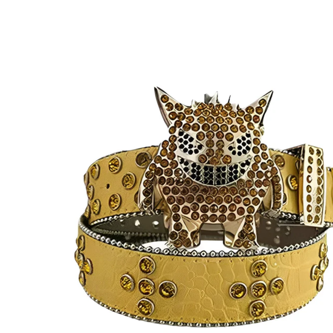 Monster Buckle Yellow Strap Crystal Studded Rhinestone Belt