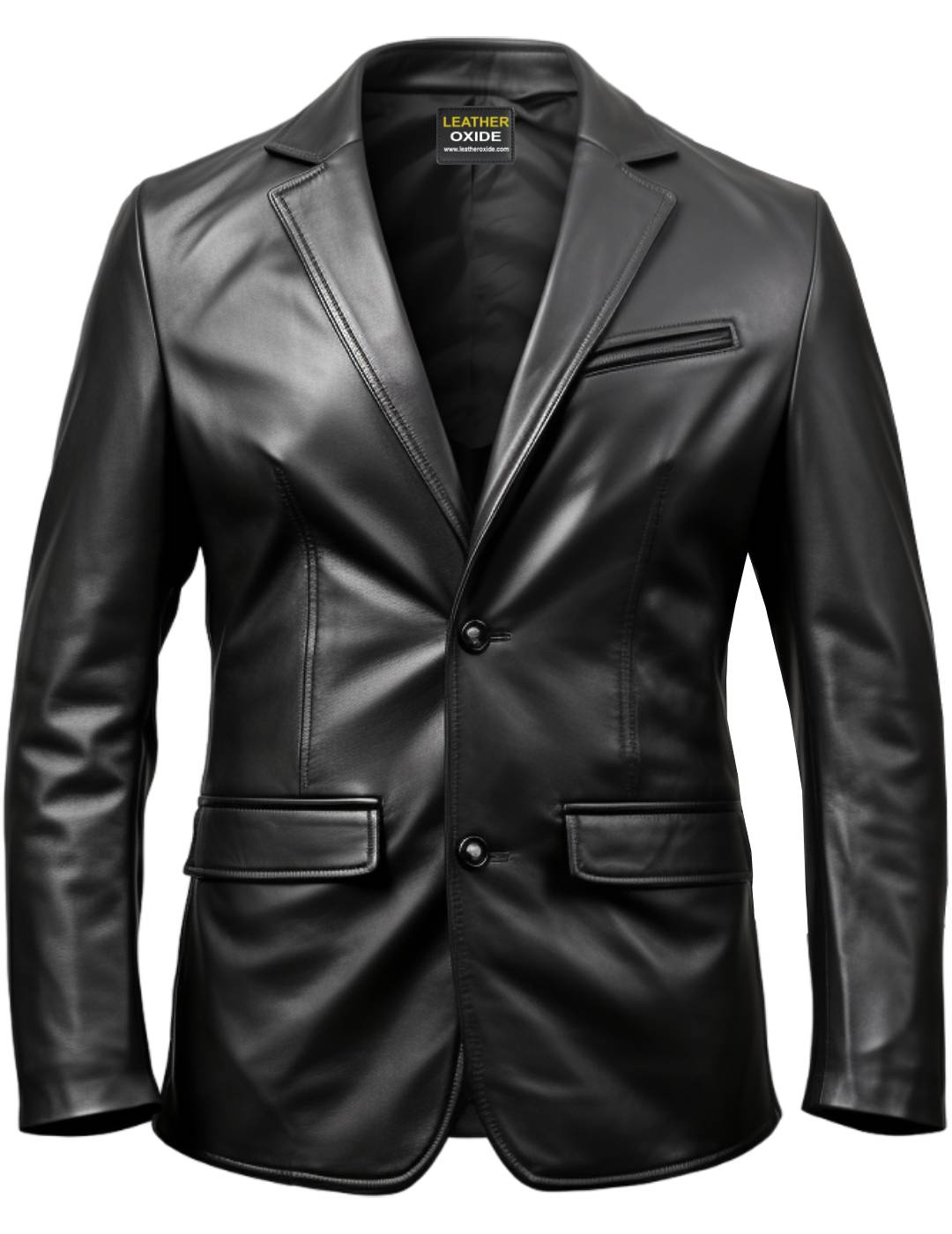 Black Button Style Leather Long Coat