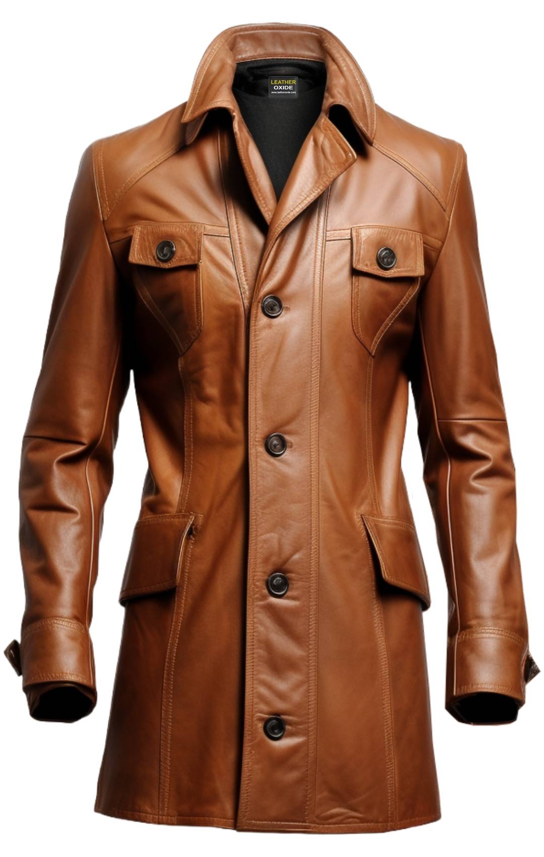 Brown Stylish Erect Style Leather Coat