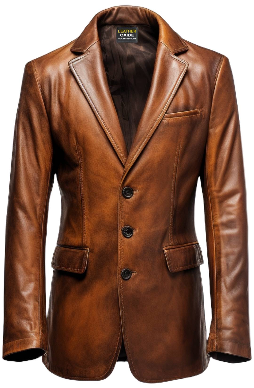 Brown Winter Round Cuffs Leather Coat