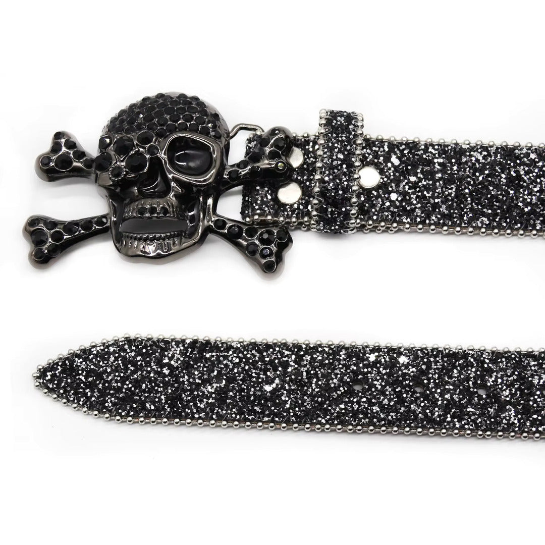 Rhinestone-Studded Skull Western Belt
