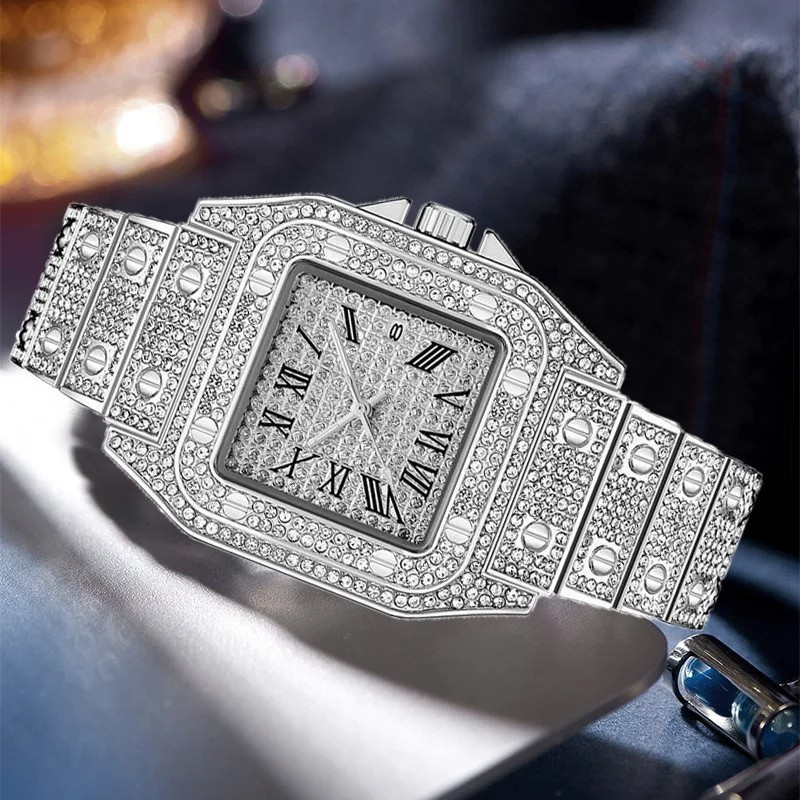 Luxury Iced-Out Square Quartz Watch Unisex