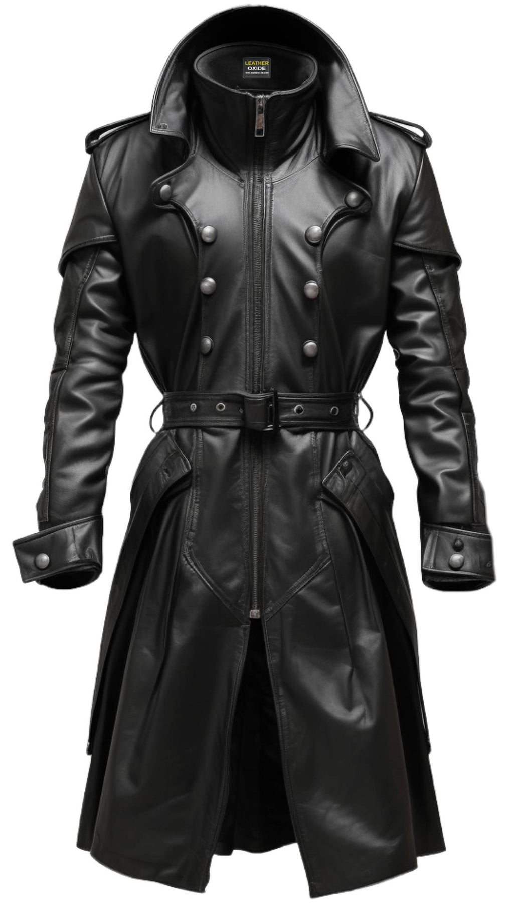 Black Stylish Hooded Leather Coat