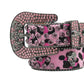 Skull Buckle Pattern Pink Strap With Pink Studded Rhinestone Belt