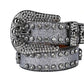 Skull Buckle Grey Strap With Grey Studded Rhinestone Belt