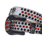 Skull Buckle Grey Strap With Black & Red Studded Rhinestone Belt