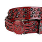 Angel Wings Buckle Red Strap With Red & Black Studded Rhinestone Belt