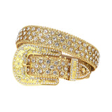Engraved Buckle Shiny Gold Strap With Crystal Studded Rhinestone Belt