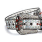Skull Buckle Shiny Silver Strap With Multi & Red Studded Rhinestone Belt