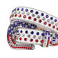 White Strap With Red & Blue Studded Rhinestone Belt