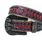 Skull Buckle Purple Strap With Black & Red Studded Rhinestone Belt