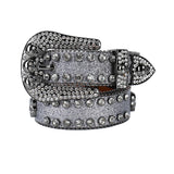 Skull Buckle Grey Strap With Grey Studded Rhinestone Belt