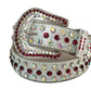 Red And Chromatic Rhinestone Belt With Grey Glitter strap