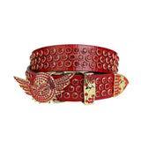 Angel Wings Buckle Red Strap With Red Studded Rhinestone Belt