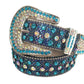 Sky And Chromatic Rhinestone Belt With Chromatic Textured strap