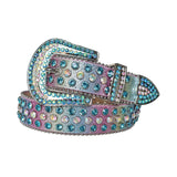 Blue And Chromatic Rhinestone Belt With Pink Chromatic Strap