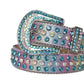 Blue And Chromatic Rhinestone Belt With Pink Chromatic Strap