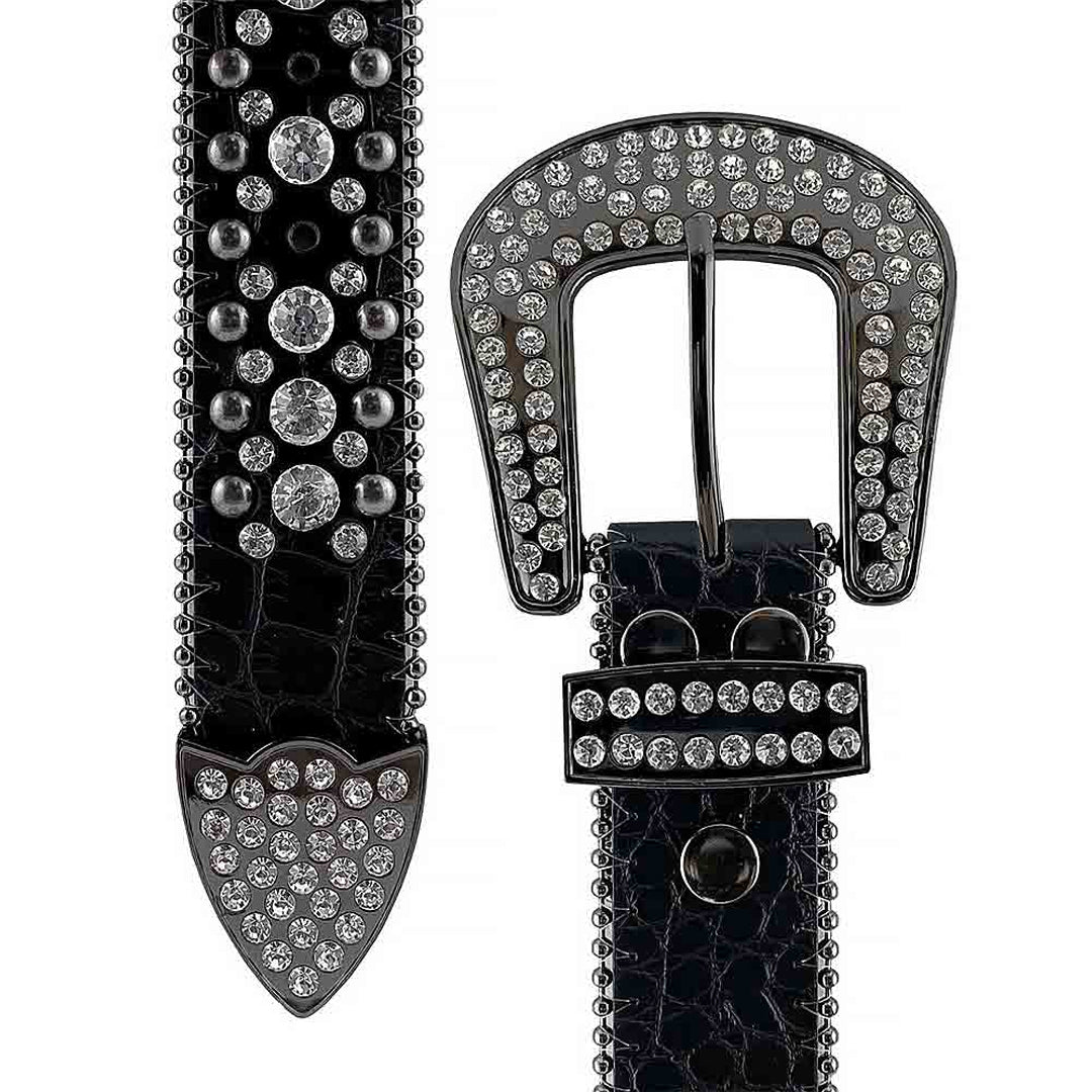 Black Strap With Crystal Studded Rhinestone Belt