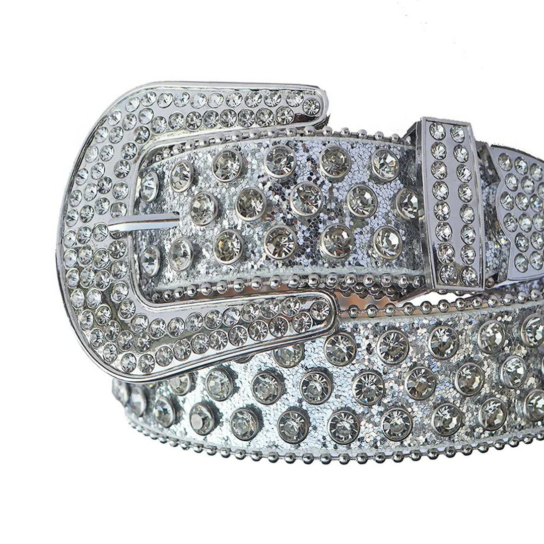 Diamond Rhinestone Belt With Gray Glitter Strap