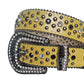 Diamond Rhinestone And Black Studs Belt With Yellow strap