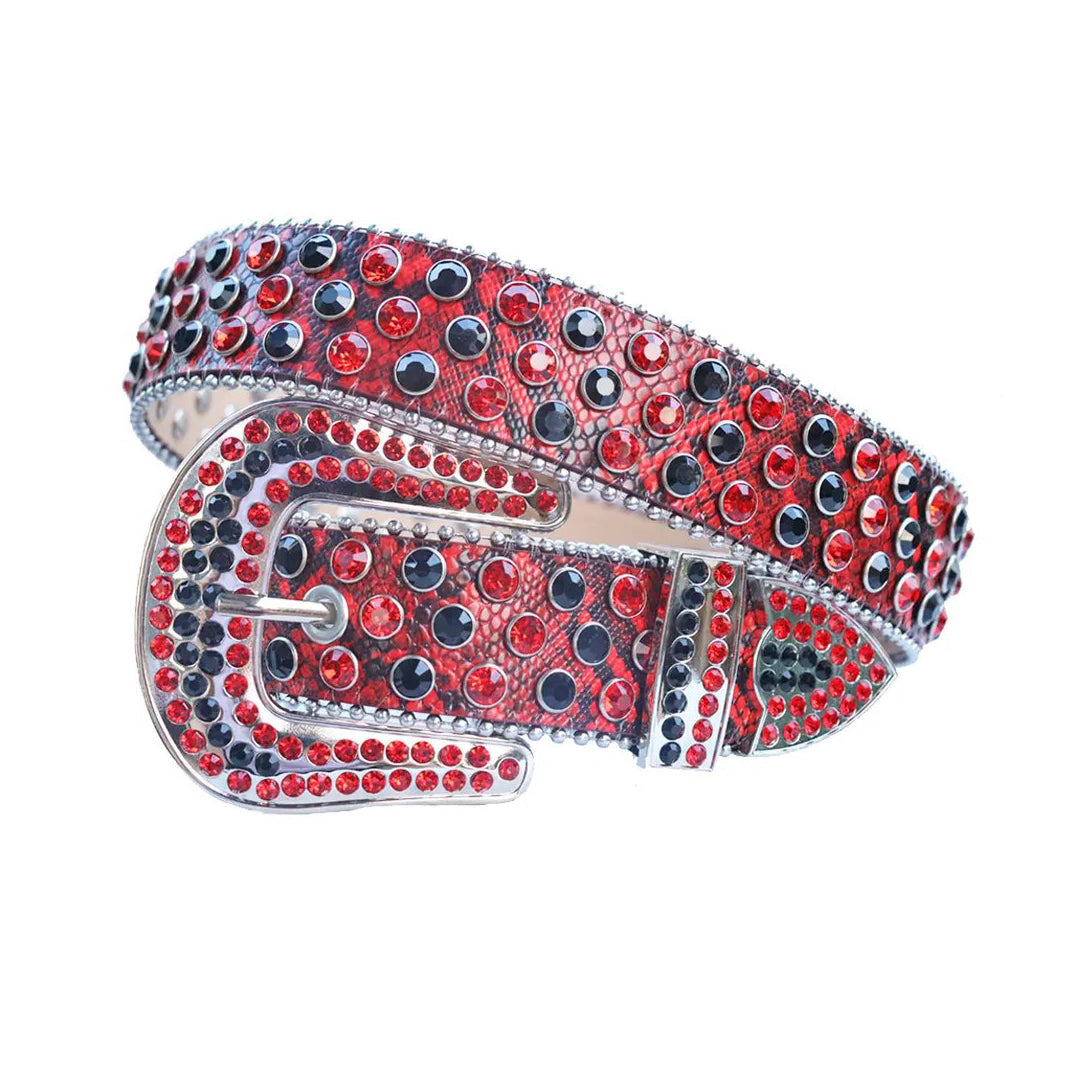 Red And Black Rhinestone Belt With Red Snake Strap