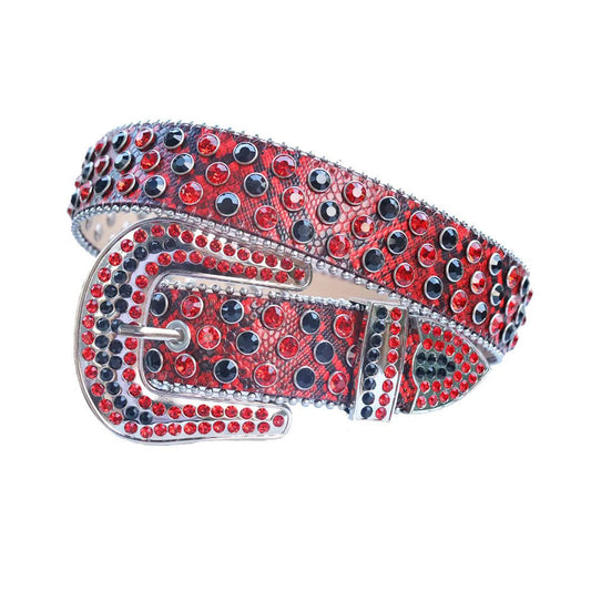 Red And Black Rhinestone Belt With Red Snake Strap