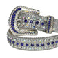 Blue And Chromatic  Rhinestone Belt With Silver Glitter Strap