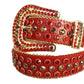 Red And Gold Rhinestone Belt With Red Textured Strap
