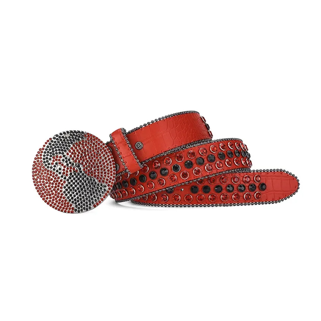 Globe Buckle With Red & Black Studded Rhinestone Belt