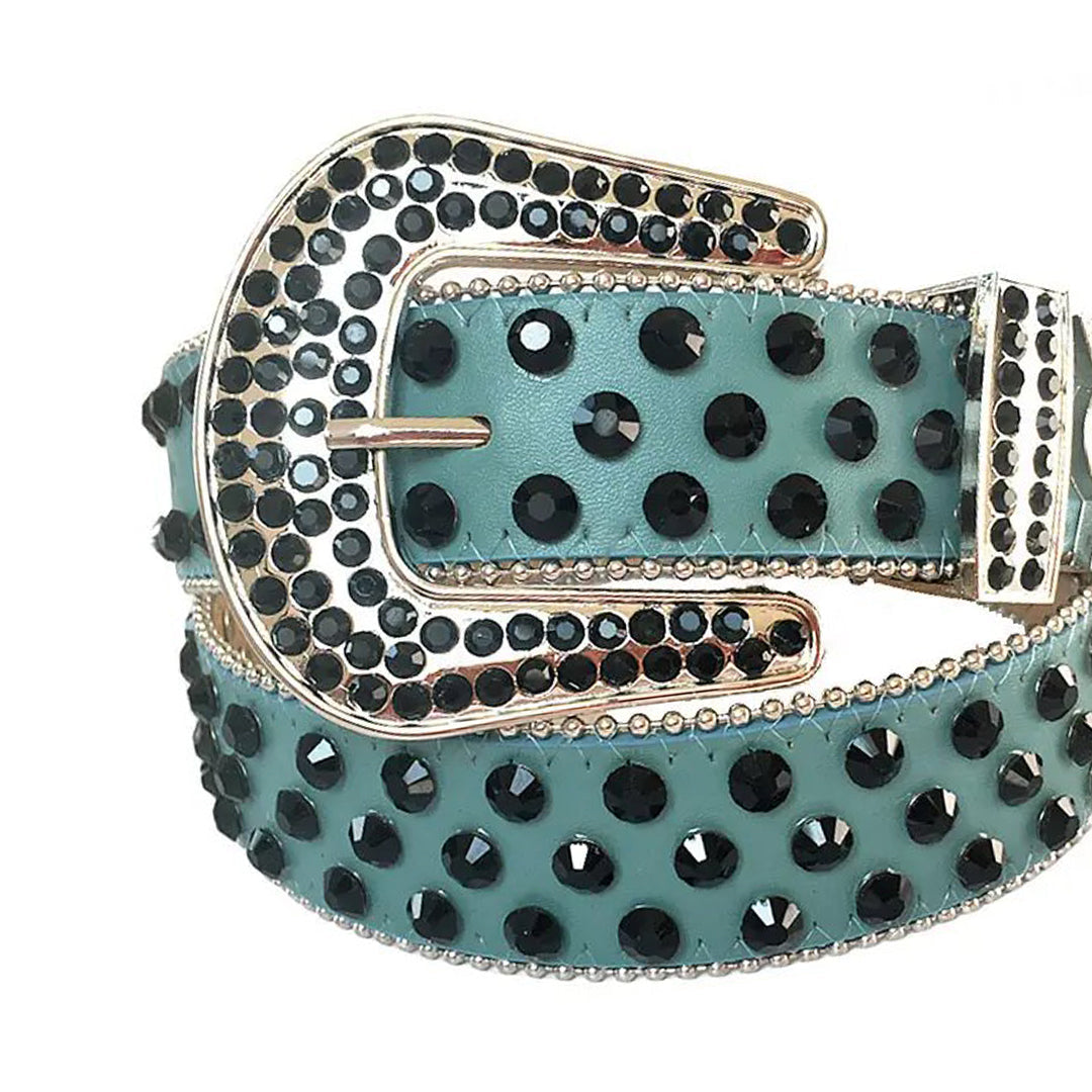Black Rhinestone Belt With Cyan Strap