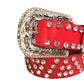 Diamond Rhinestone Belt With Red Strap
