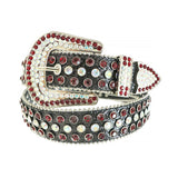 Red And Chromatic Rhinestone Belt With Black Glitter Strap
