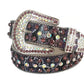 Wine And Chromatic Rhinestone Belt With Black Strap