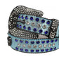 Blue And Clear Rhinestone and Skull Stud Belt With Sky strap